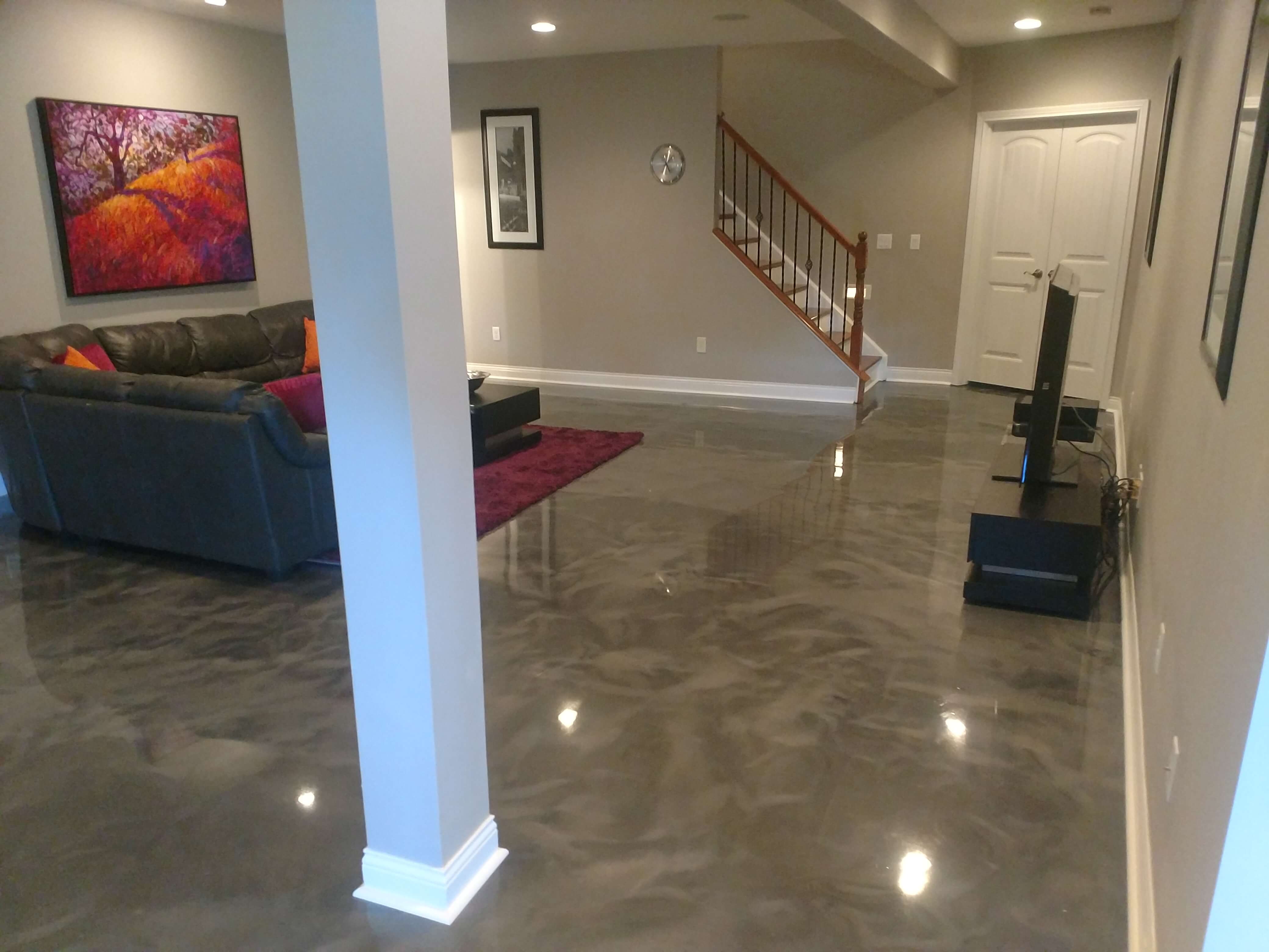 Metallic epoxy basement floor